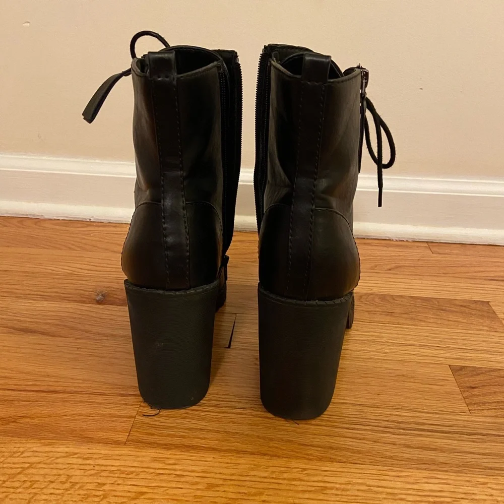 Soda Heeled Black Combat Boots - Picture 3 of 9